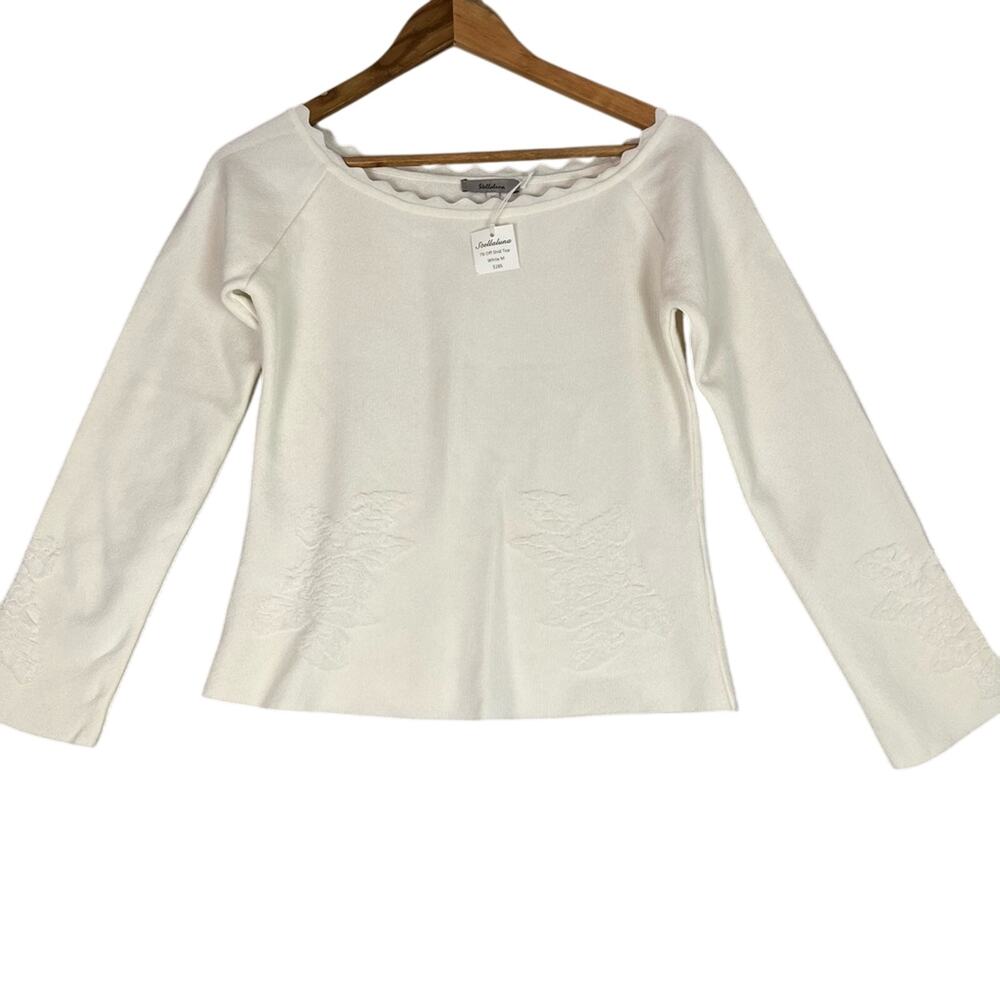 Stellaluna Knit Off Shoulder Sweater Womens Medium Ivory Raised 3D Floral NWT
